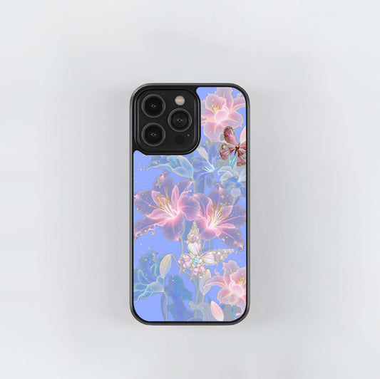 Butterfly Glitter Blue Theme Glass Case