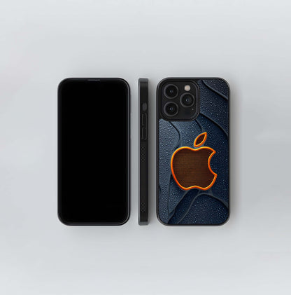 Orange Mesh Apple Grid Glass Case