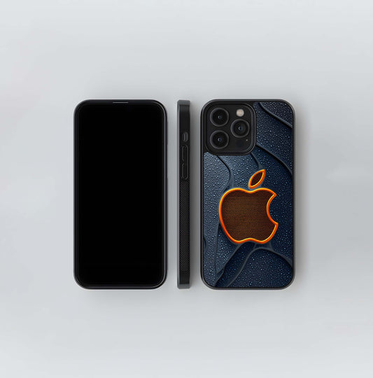 Orange Mesh Apple Grid Glass Case