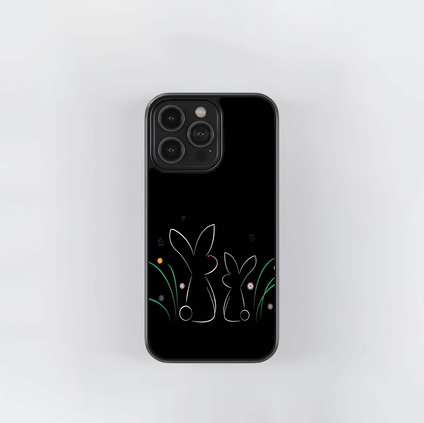 Bunny Silhouettes on Black Glass Case