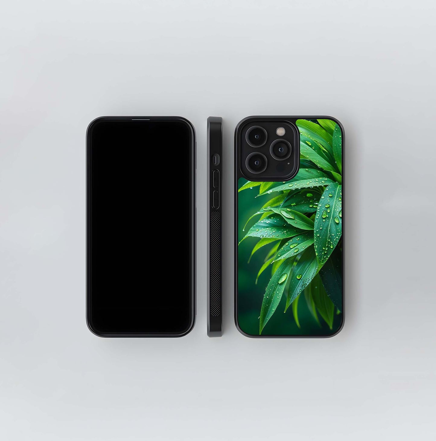 Close-up of leaves with water drops Glass Case