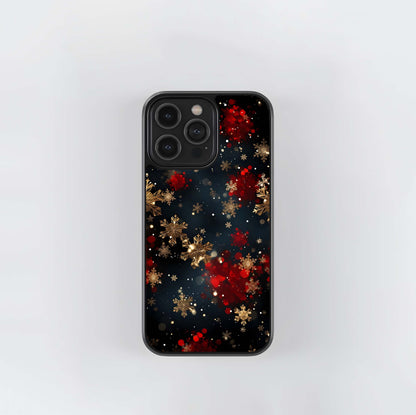 Gold Snowflakes & Red Petals Glass Case
