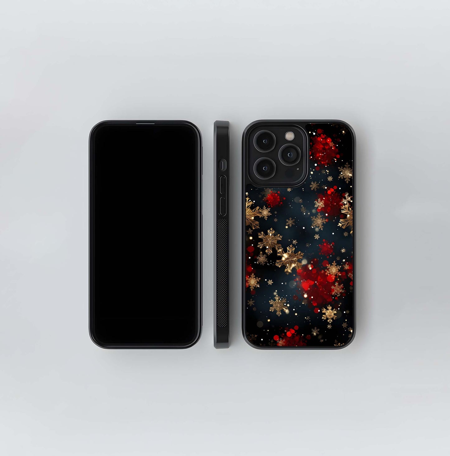 Gold Snowflakes & Red Petals Glass Case
