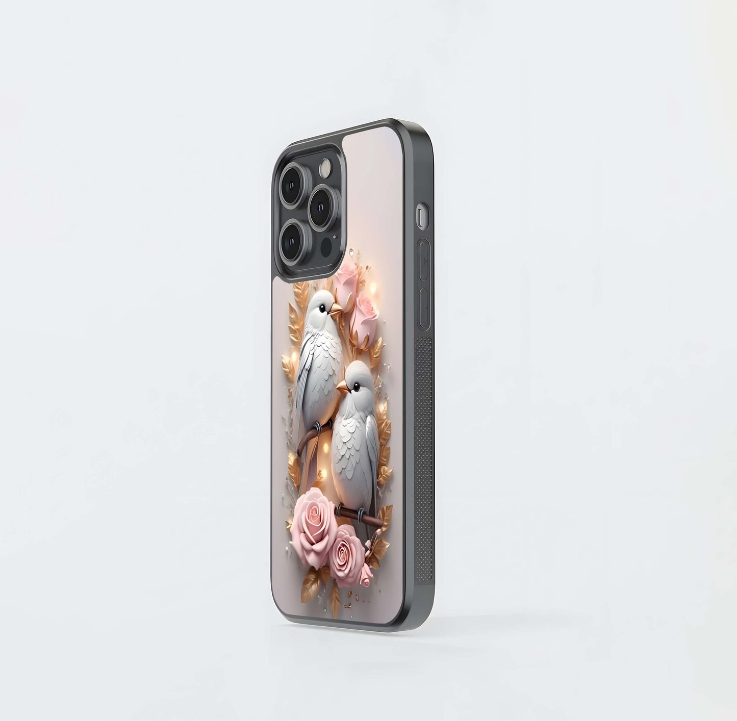 Lovebirds in Bloom Glass Case