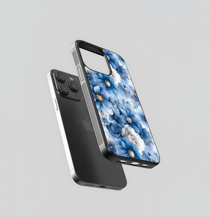 Cobalt and Ivory Floral Cluster Glass Case