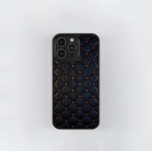 Diamond Tufted Black Leather Glass Case