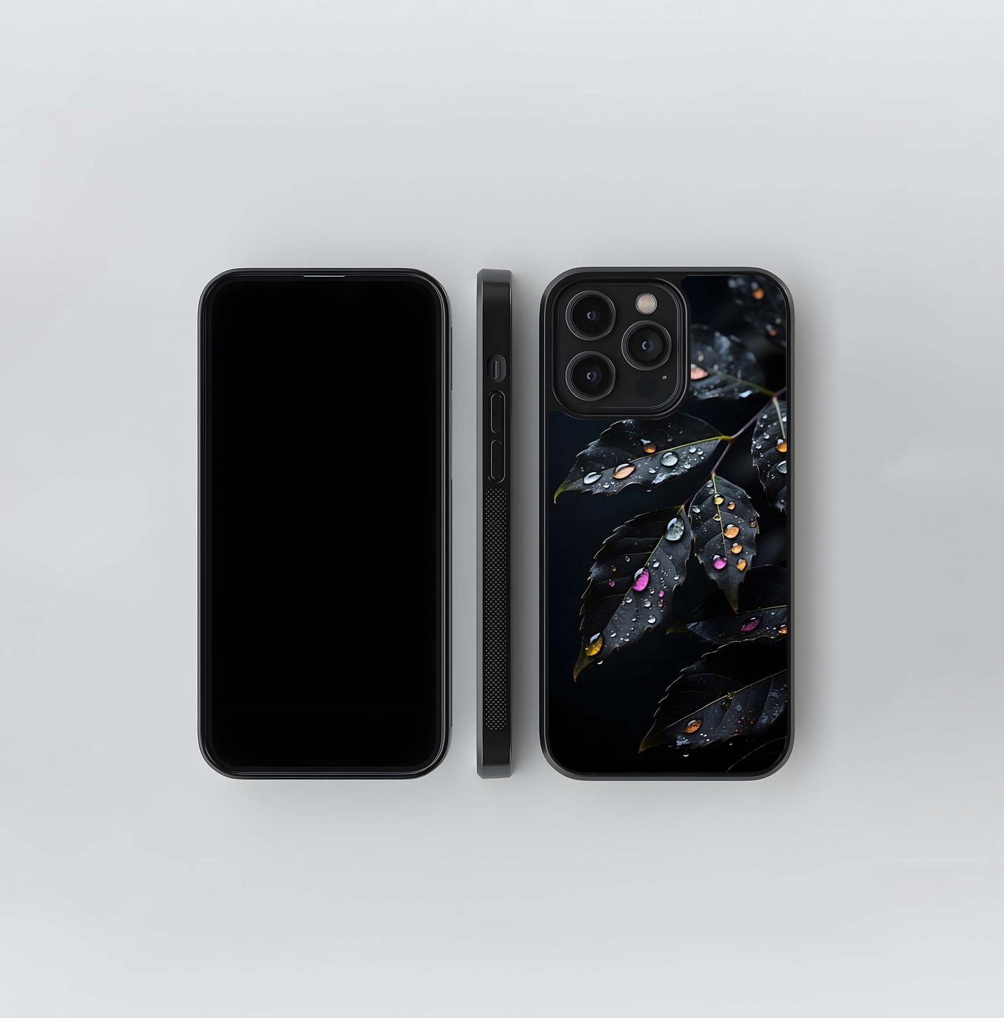 Jeweled Raindrops on Dark Foliage Glass Case