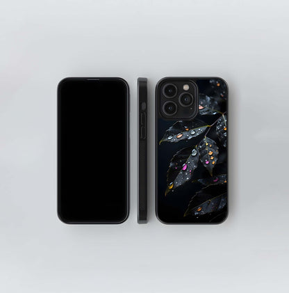 Jeweled Raindrops on Dark Foliage Glass Case