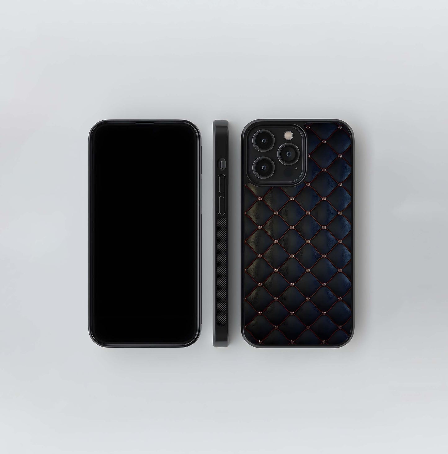 Diamond Tufted Black Leather Glass Case