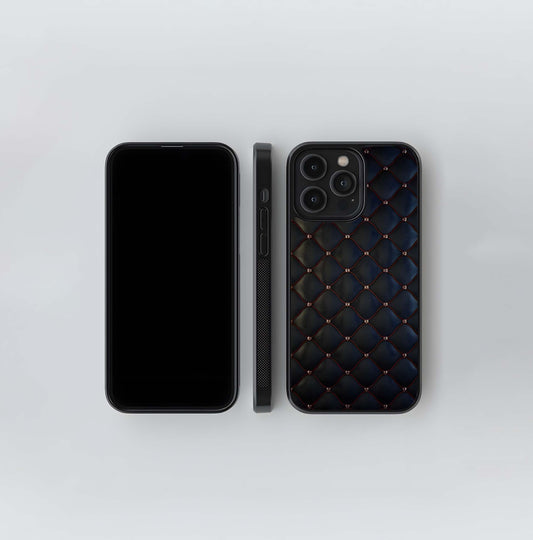 Diamond Tufted Black Leather Glass Case