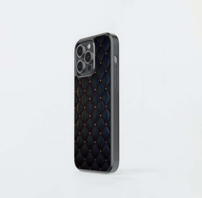 Diamond Tufted Black Leather Glass Case