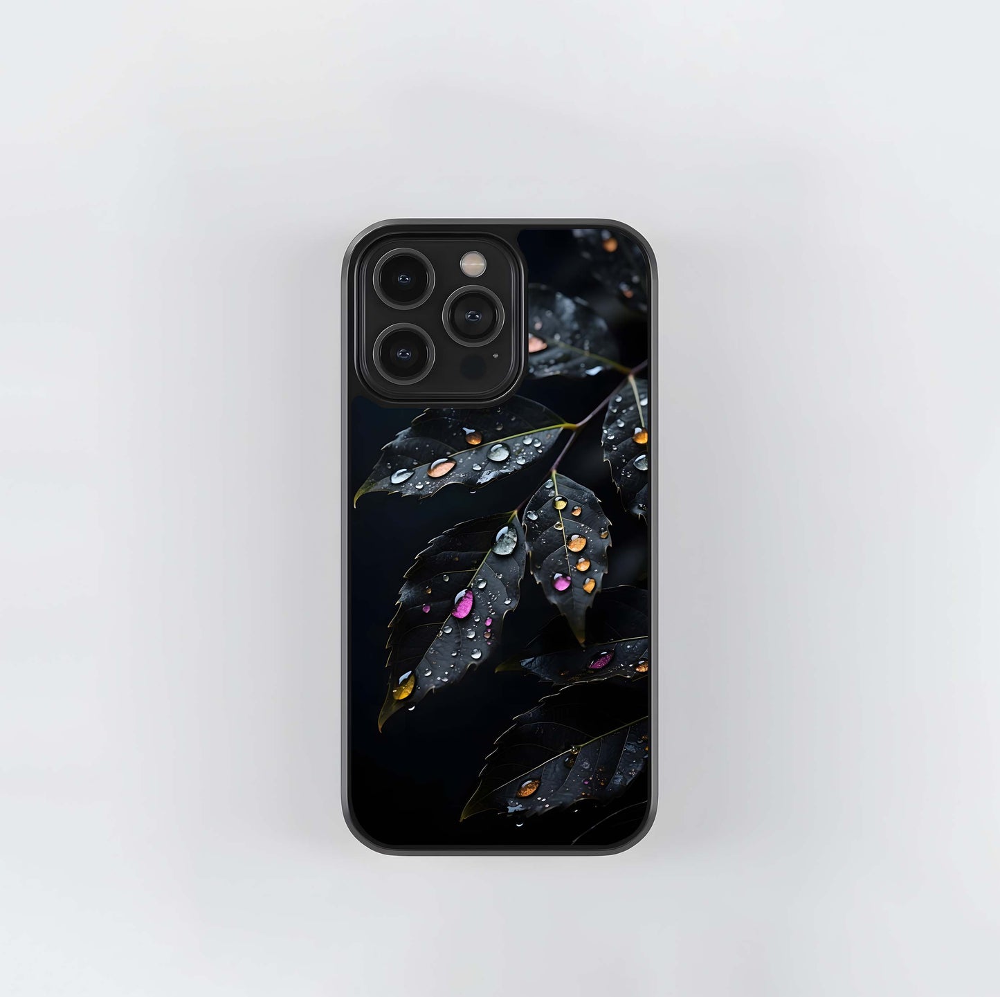 Jeweled Raindrops on Dark Foliage Glass Case