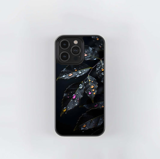 Jeweled Raindrops on Dark Foliage Glass Case