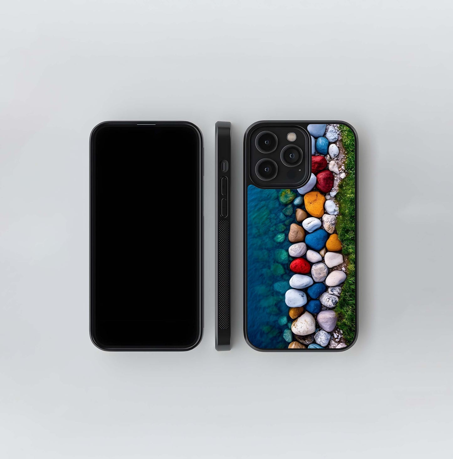 Colorful river stones and grass Glass Case