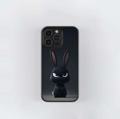 Grumpy Black Bunny Glass Case