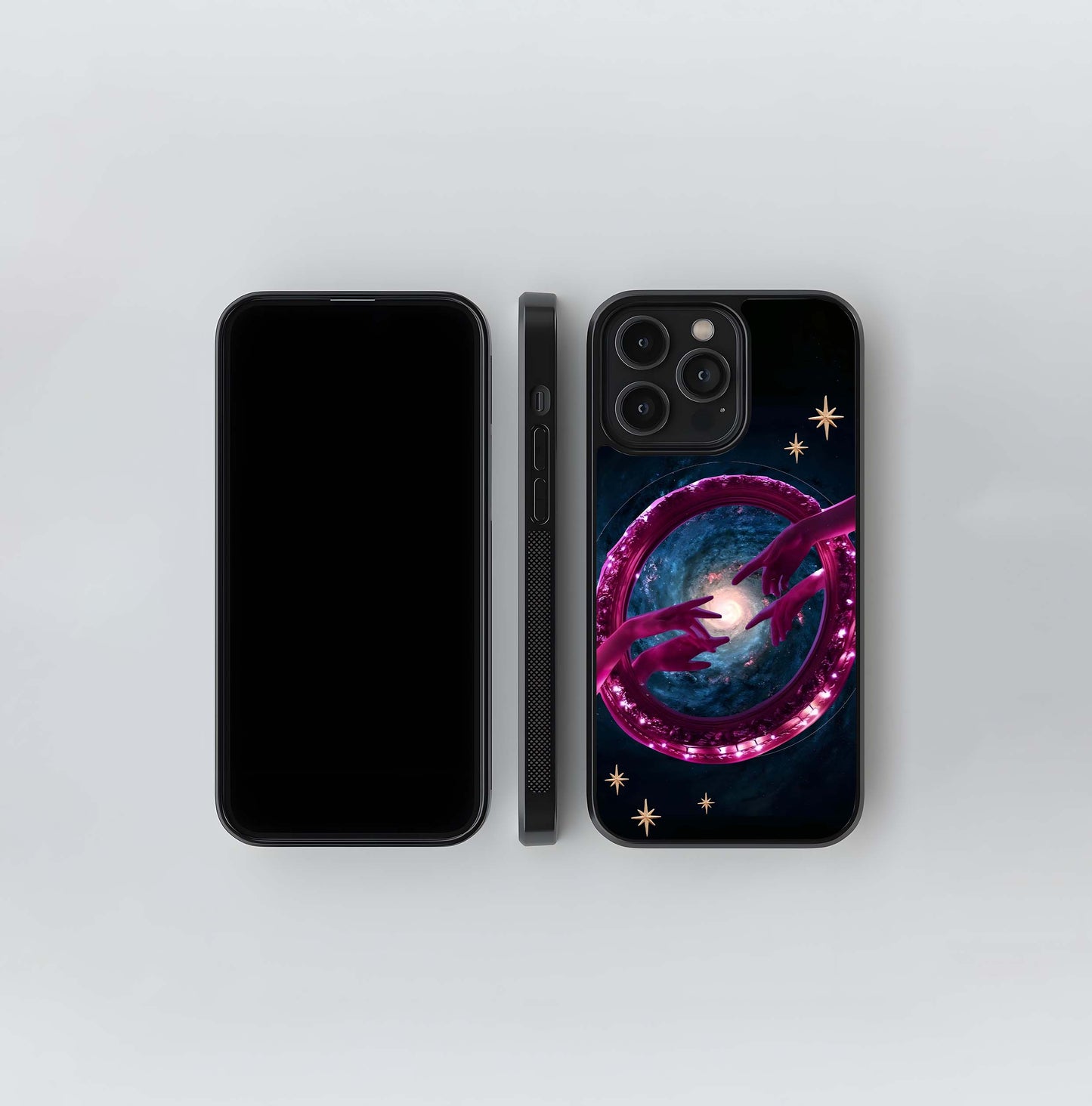 Pink hands & galaxy Glass Case