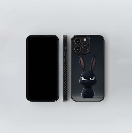 Grumpy Black Bunny Glass Case