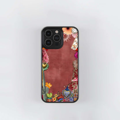 Pink Boho Floral Frame Glass Case