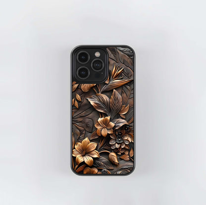Metallic Bronze Tropical Floral Engraving Glass Case