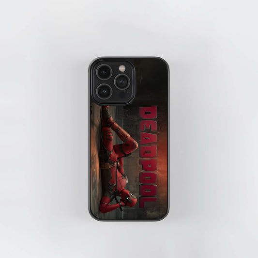 Deadpool Resting Vertically on Wall Glass Case