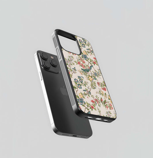 Retro Floral & Bird Print Glass Case