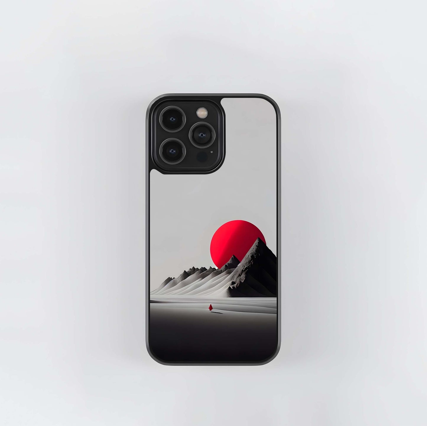 Minimalist Red Sun Mountainscape Glass Case