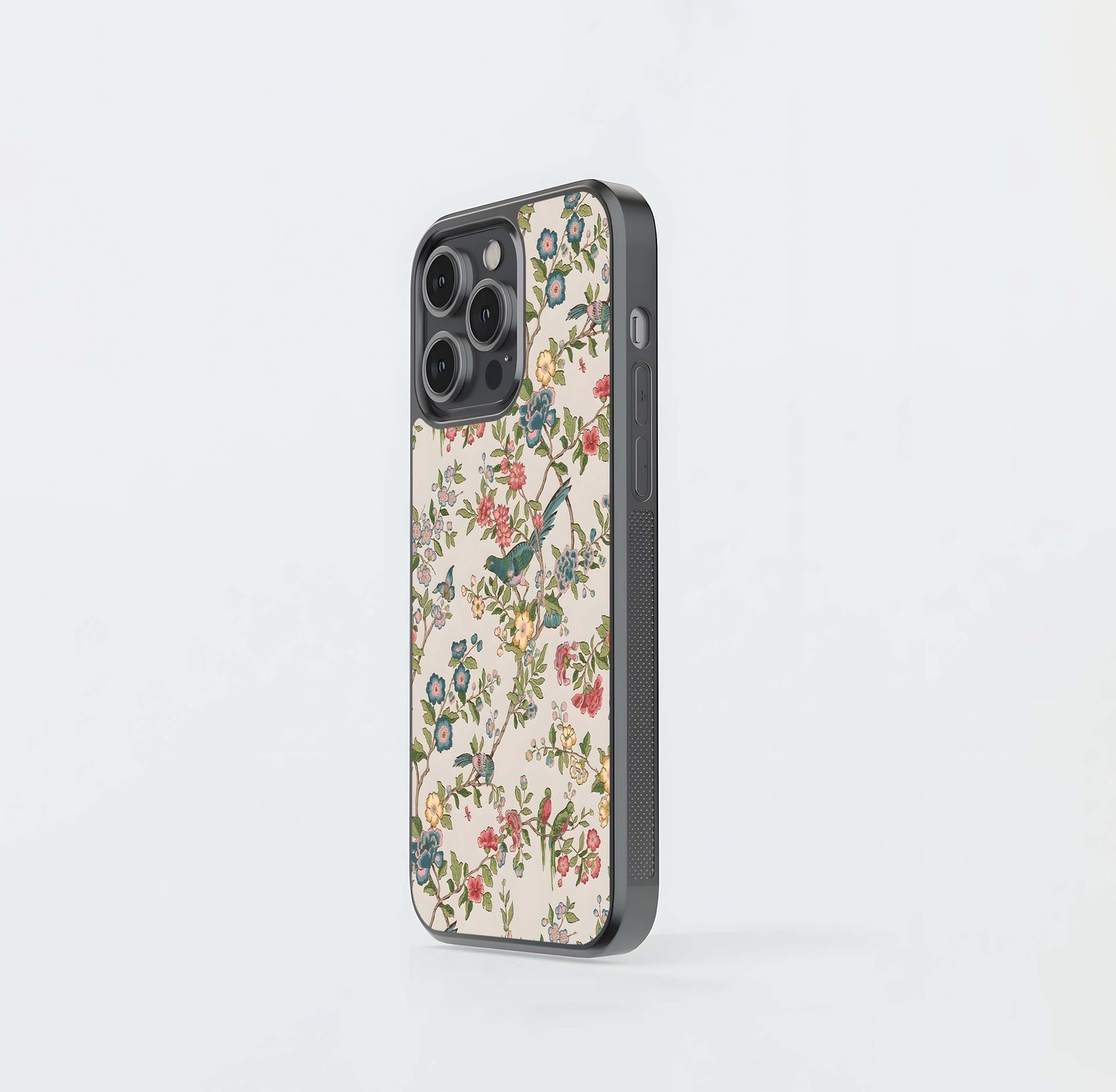Retro Floral & Bird Print Glass Case