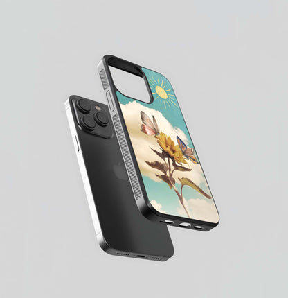 Sunflower & Butterflies Glass Case