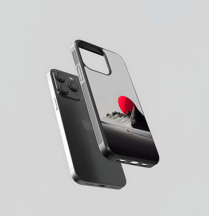 Minimalist Red Sun Mountainscape Glass Case