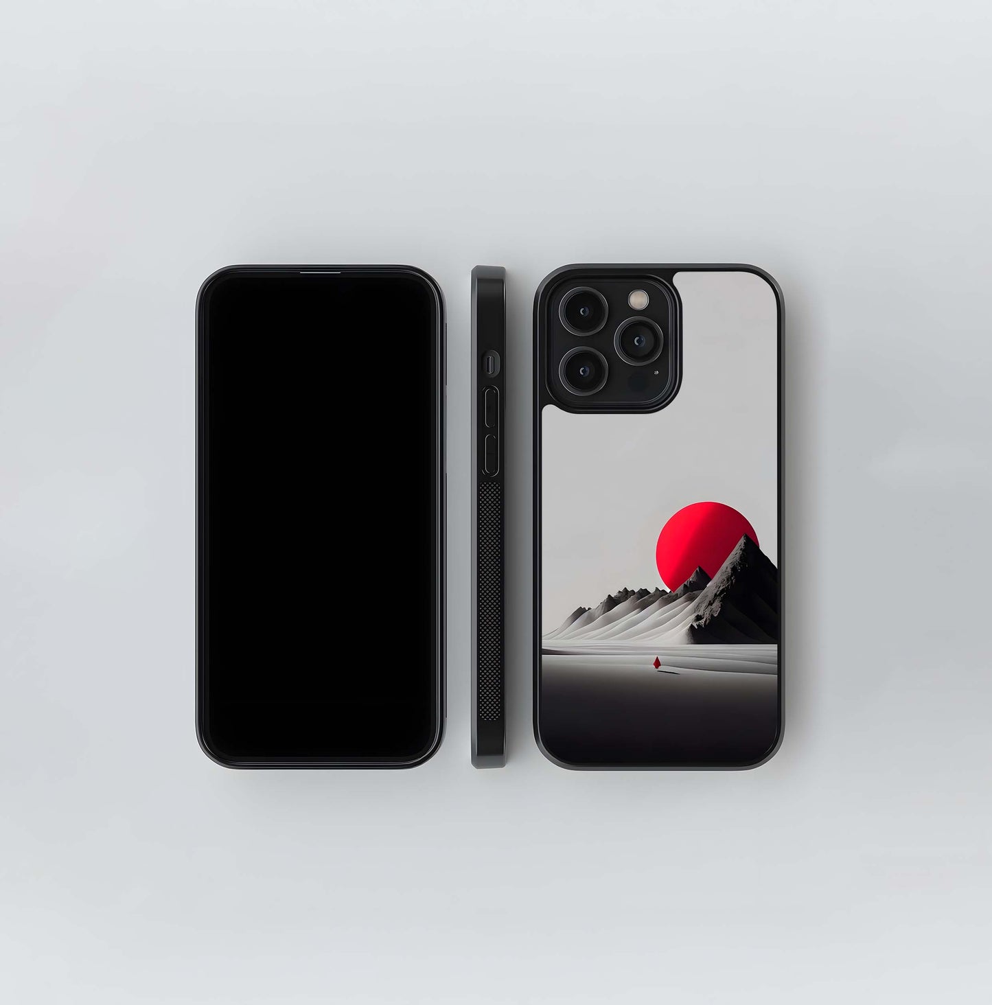 Minimalist Red Sun Mountainscape Glass Case