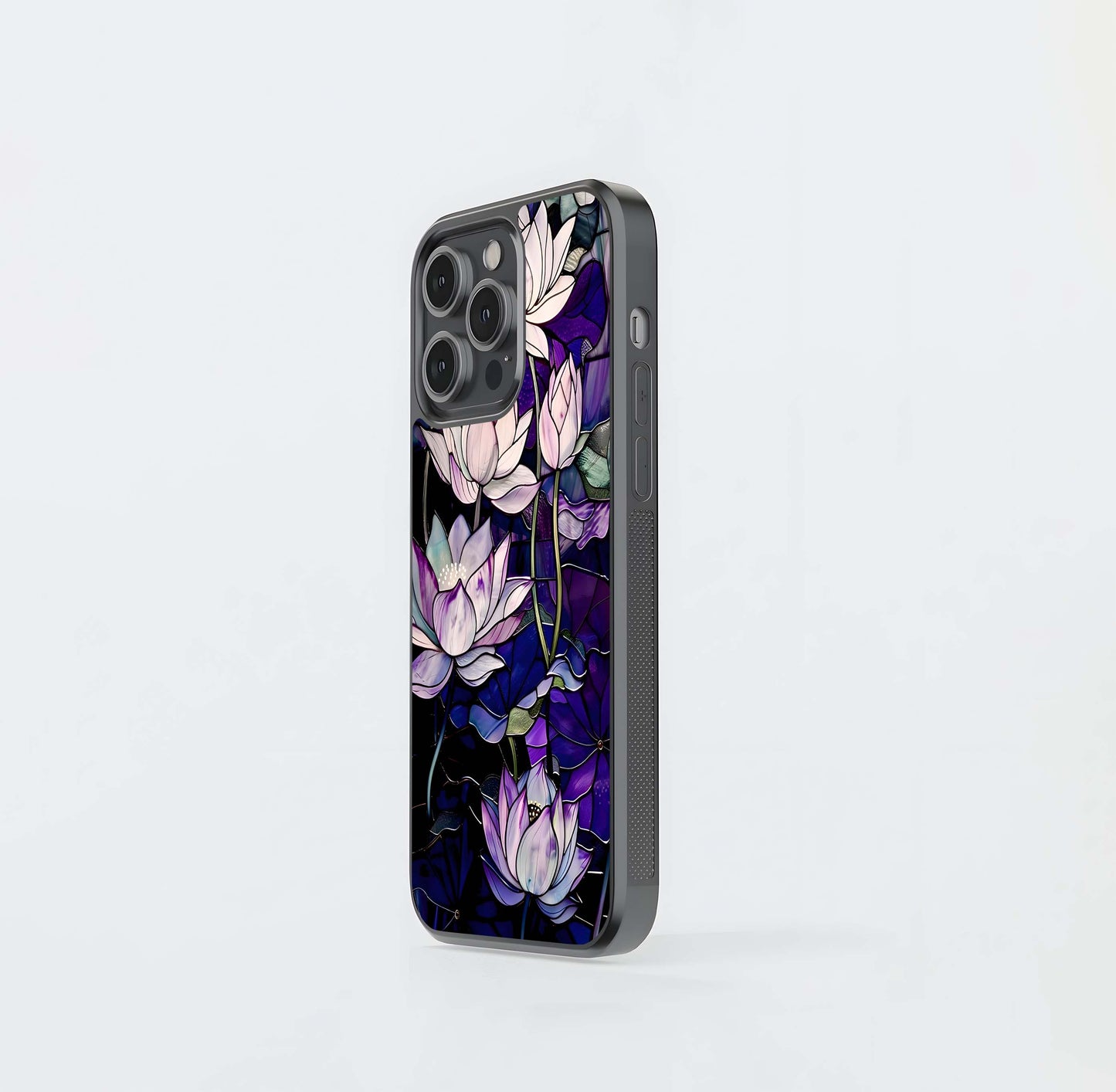 Purple Lotus Pattern Glass Case