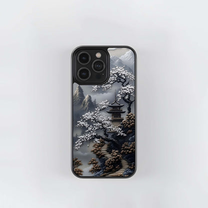 Misty Pagoda and White Blossom Path Glass Case