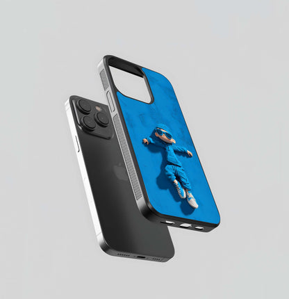 Monochromatic Blue Character Lying Down Glass Case