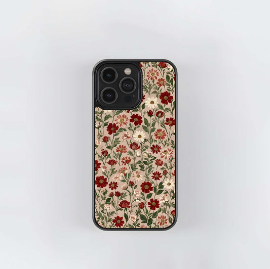 Biege Flower With Leaf Glass Case