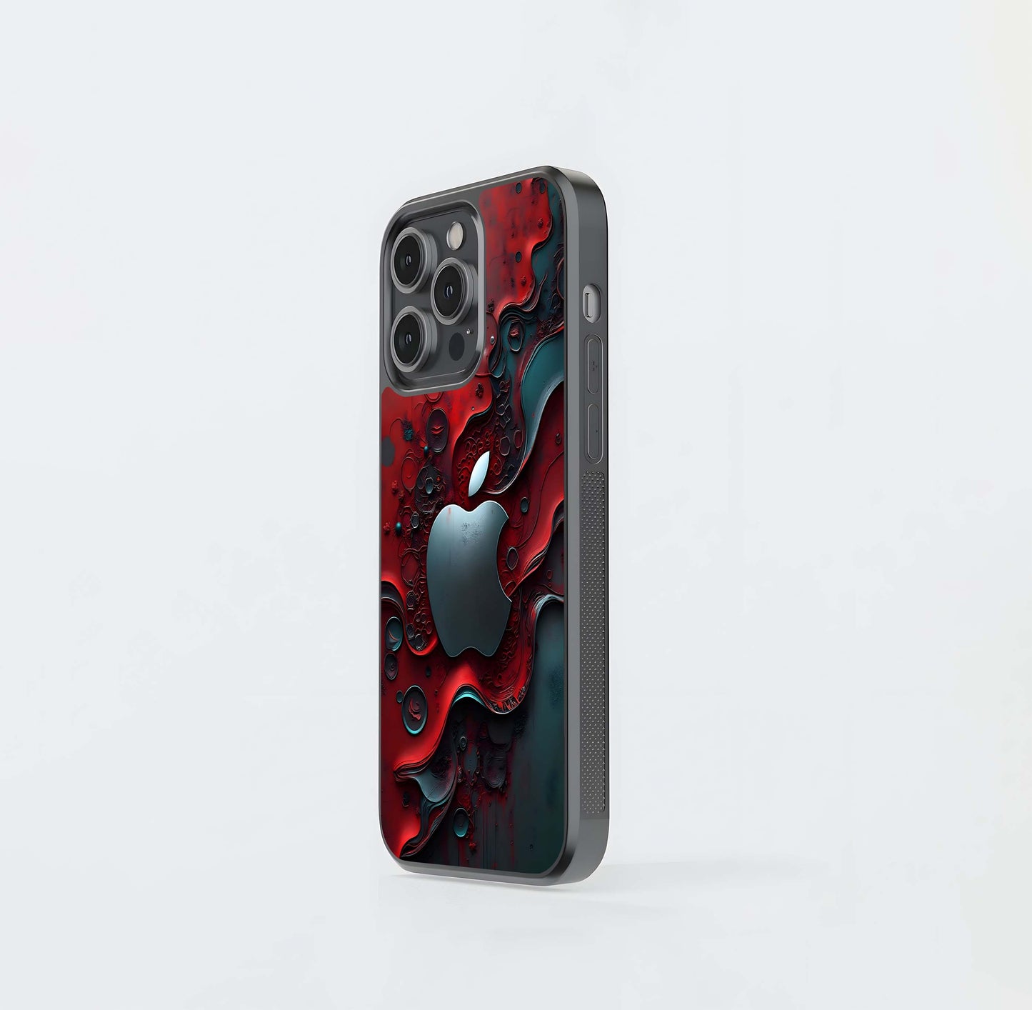 Red and Teal Abstract Apple Logo Glass Case