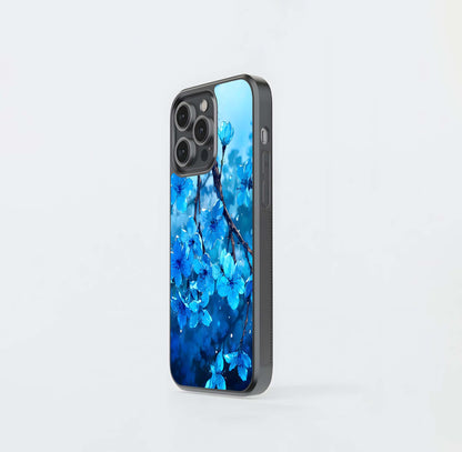 Blue Blossoms Branch Glass Case