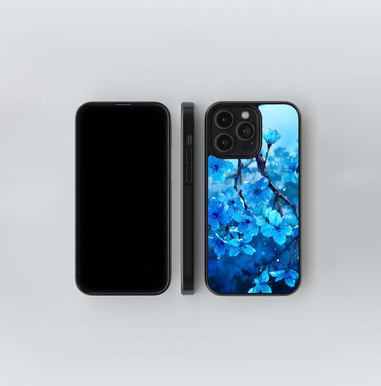 Blue Blossoms Branch Glass Case