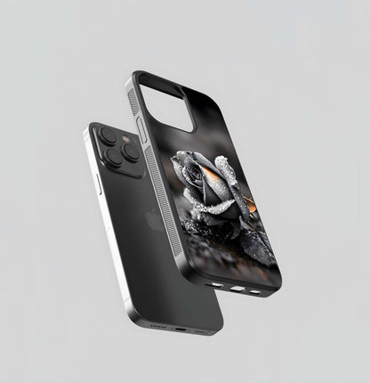 Monochrome Rose with Amber Glow Glass Case