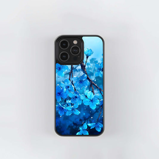 Blue Blossoms Branch Glass Case