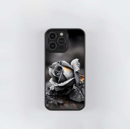 Monochrome Rose with Amber Glow Glass Case