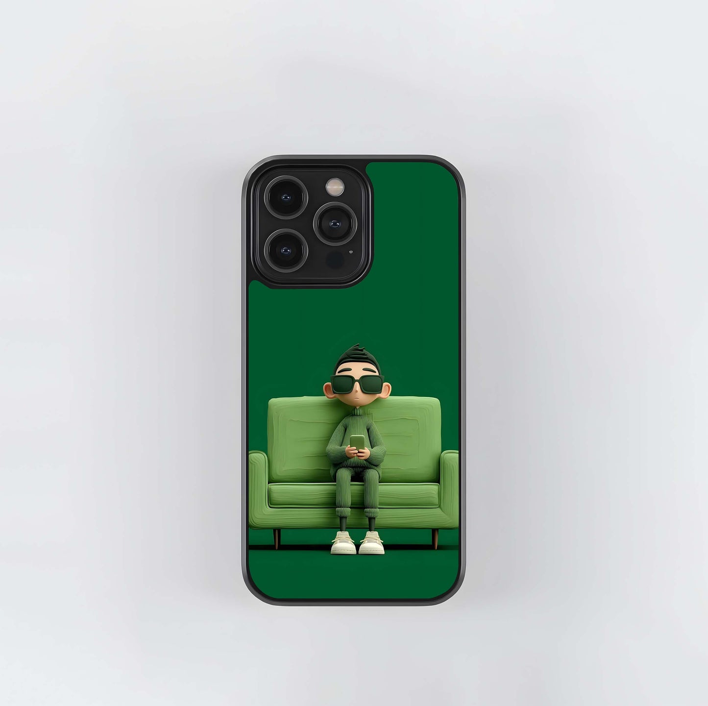 Monochromatic Green Sofa Guy with Phone Glass Case