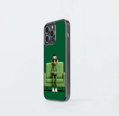 Monochromatic Green Sofa Guy with Phone Glass Case