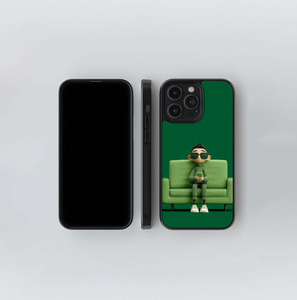 Monochromatic Green Sofa Guy with Phone Glass Case