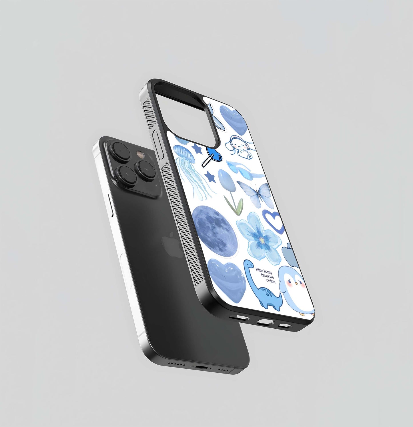 Crayon Blue Kawaii Mix Glass Case