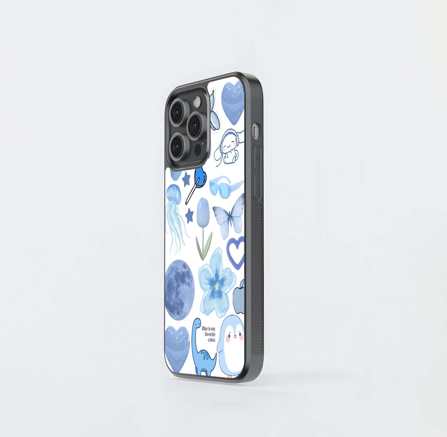 Crayon Blue Kawaii Mix Glass Case