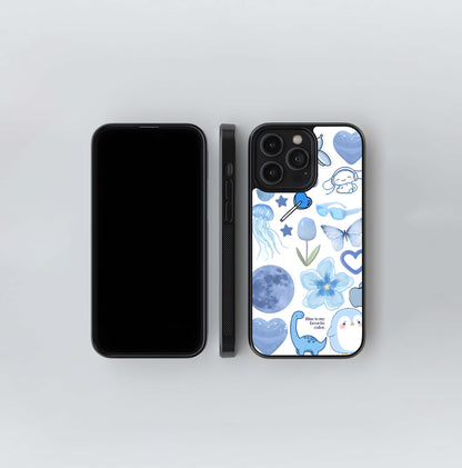 Crayon Blue Kawaii Mix Glass Case