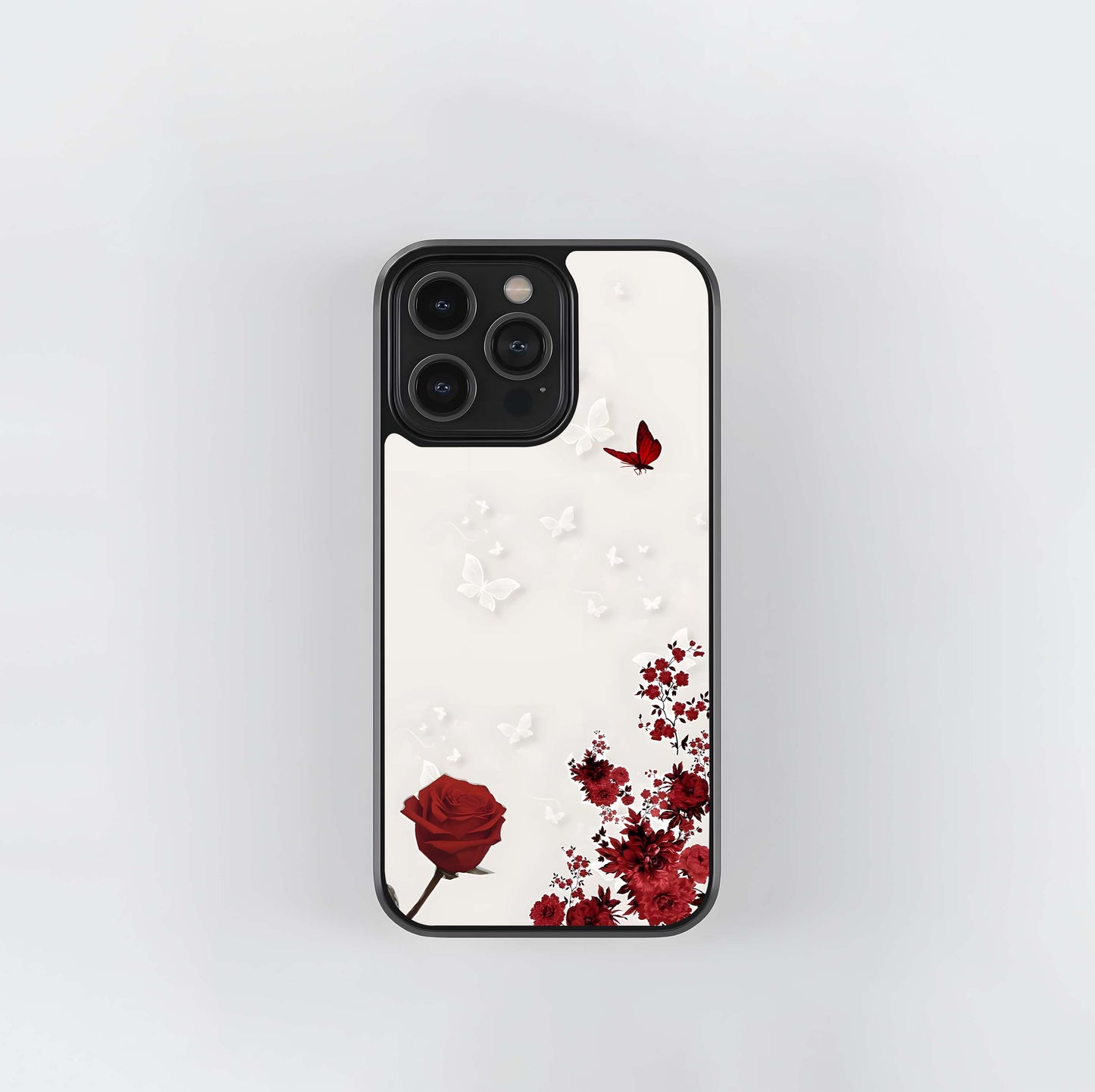 Crimson Butterfly Bloom Glass Case