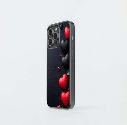 Black and Red Wet Hearts Glass Case