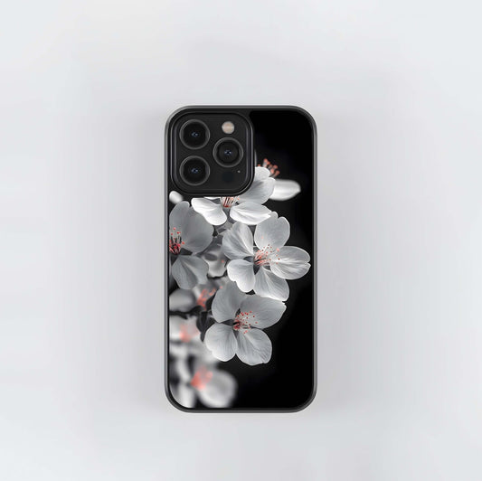 Monochrome White Cherry Blossoms Glass Case