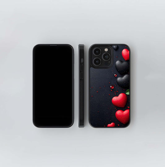 Black and Red Wet Hearts Glass Case